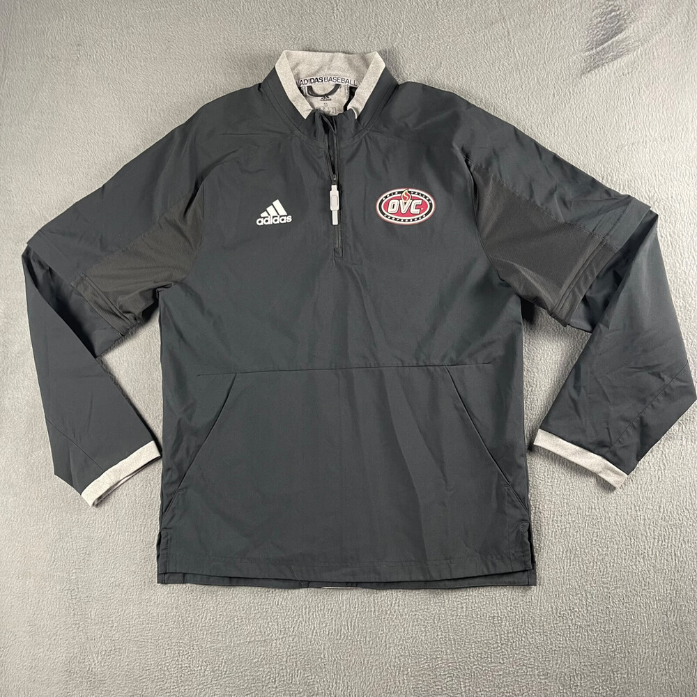 Adidas 1/4 Zip Convertible Baseball Windbreaker Mens Small Black Ohio Valley Con